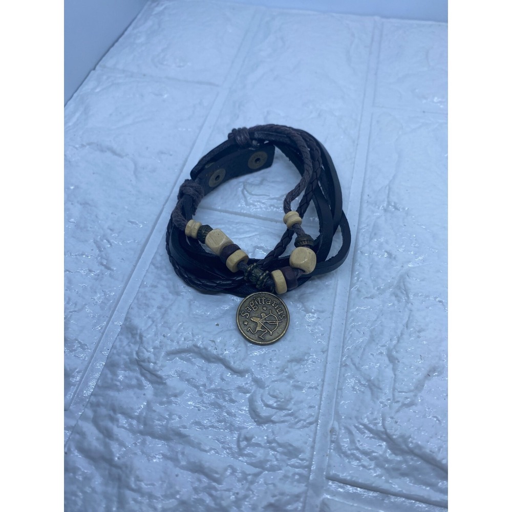 Sagittarius Zodiac Wrap Bracelet Brown Faux Leather Boho Tribal Multilayer‎